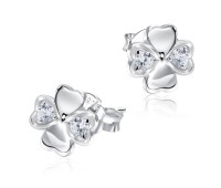 Four Leaf Clovers With CZ Stone Silver Ear Stud STS-5143